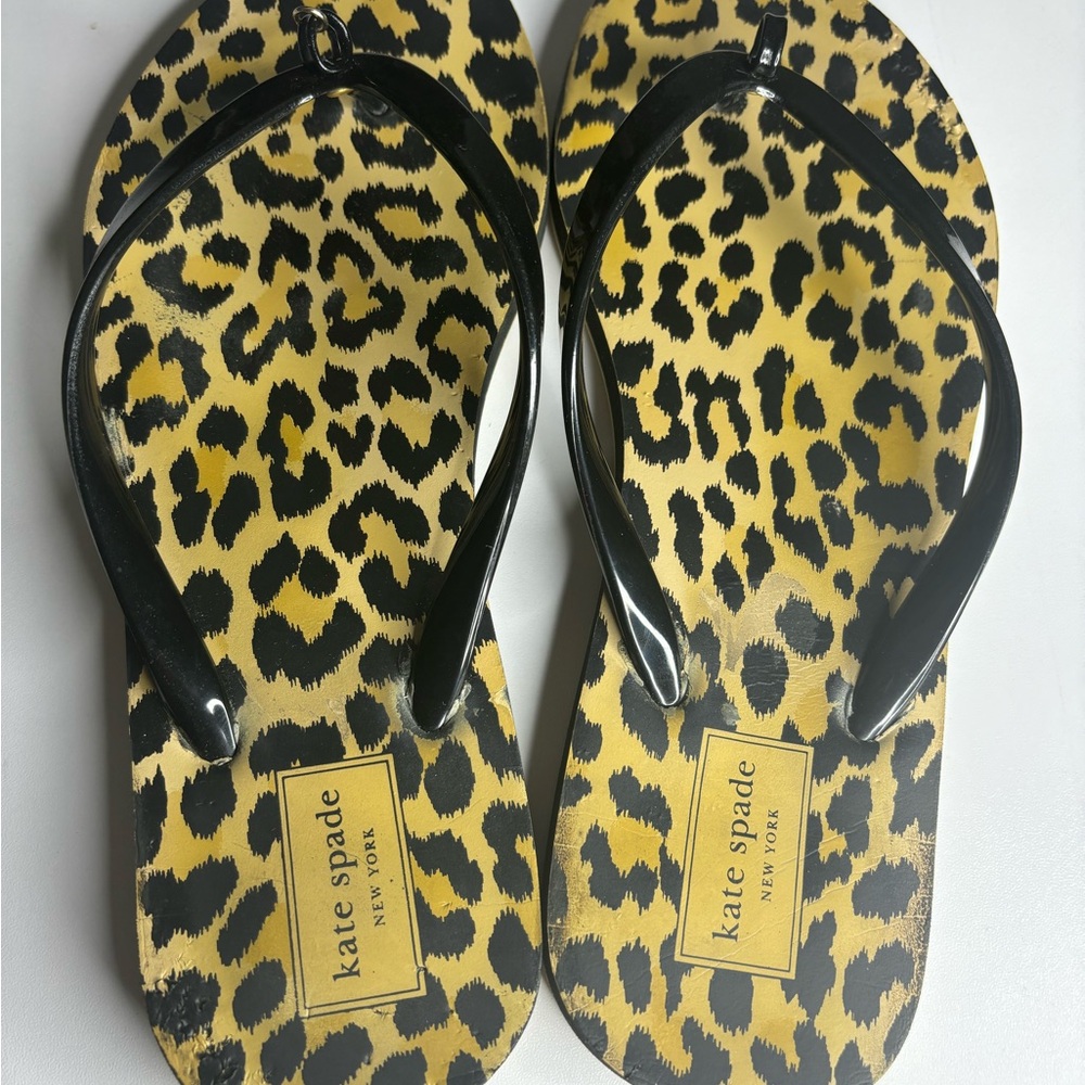 Kate Spade Animal Print Flip Flops with Black Straps